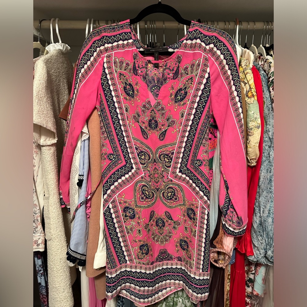 BCBG MAXazria FREYA Vibrant Pink Paisley Dress